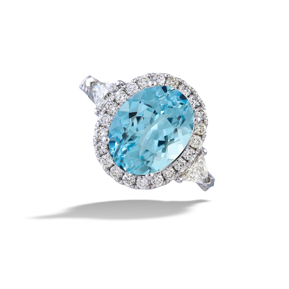 Aquamarine and Diamond Halo Ring