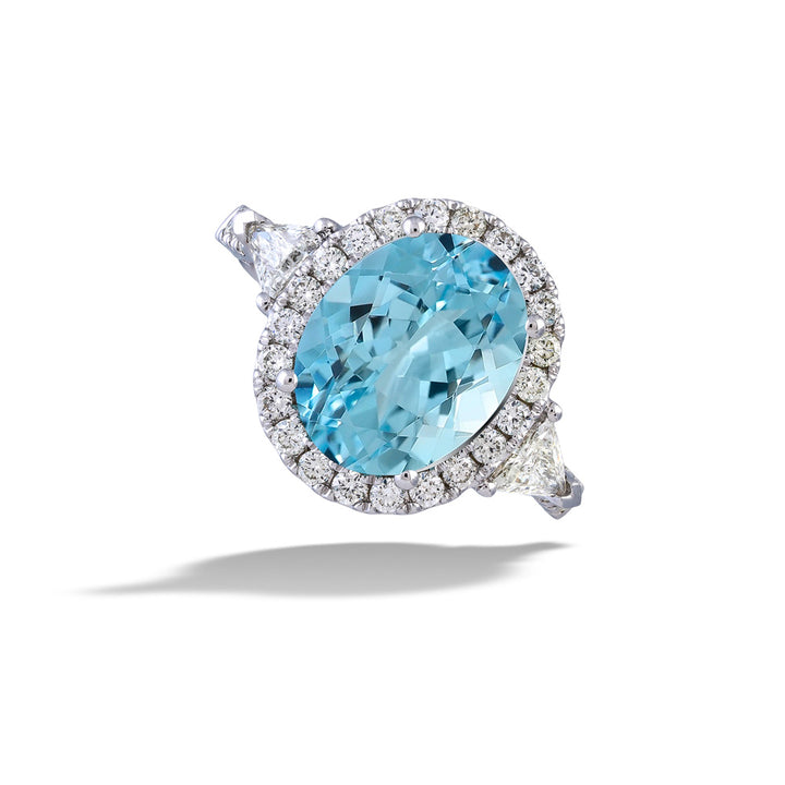 Aquamarine and Diamond Halo Ring
