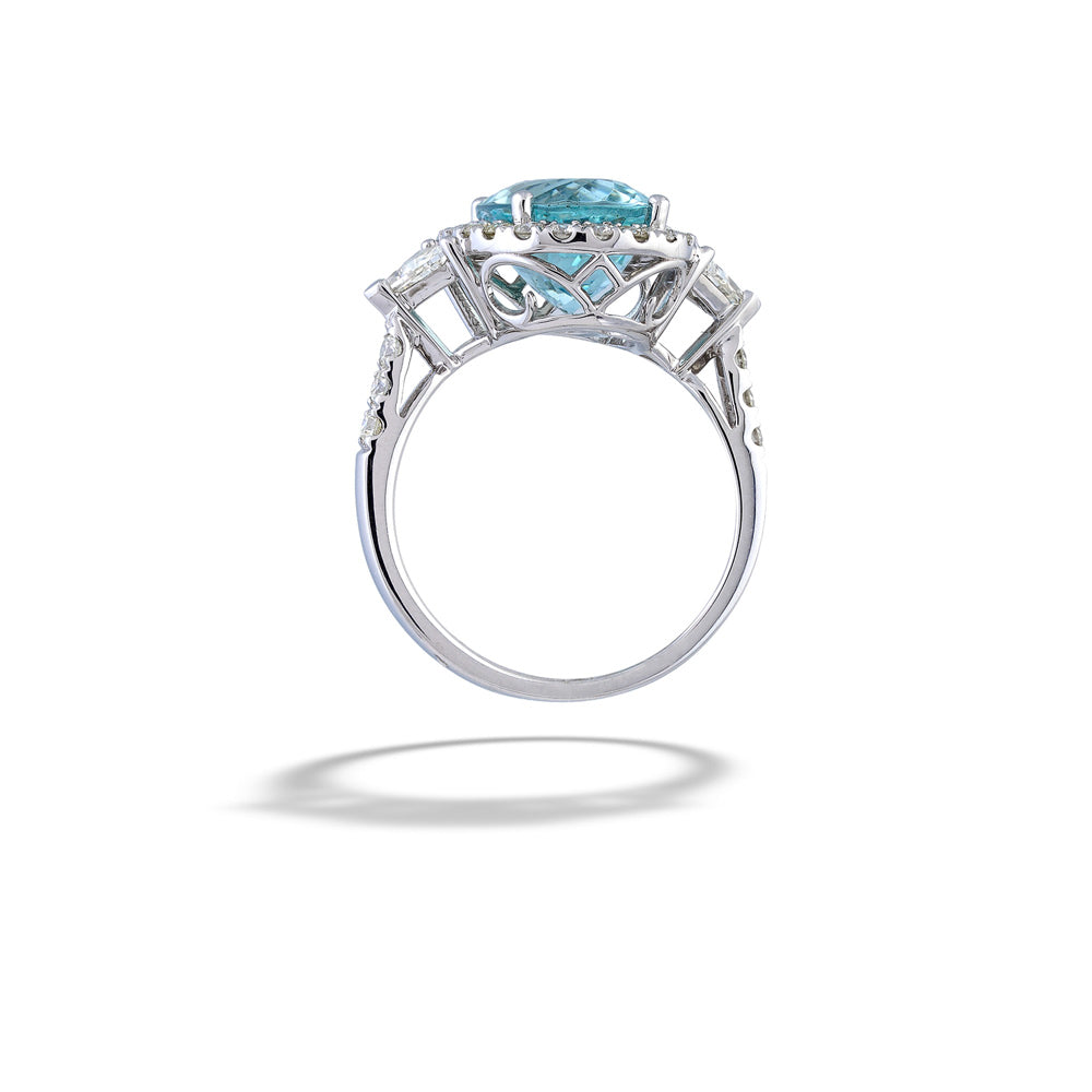 Aquamarine and Diamond Halo Ring