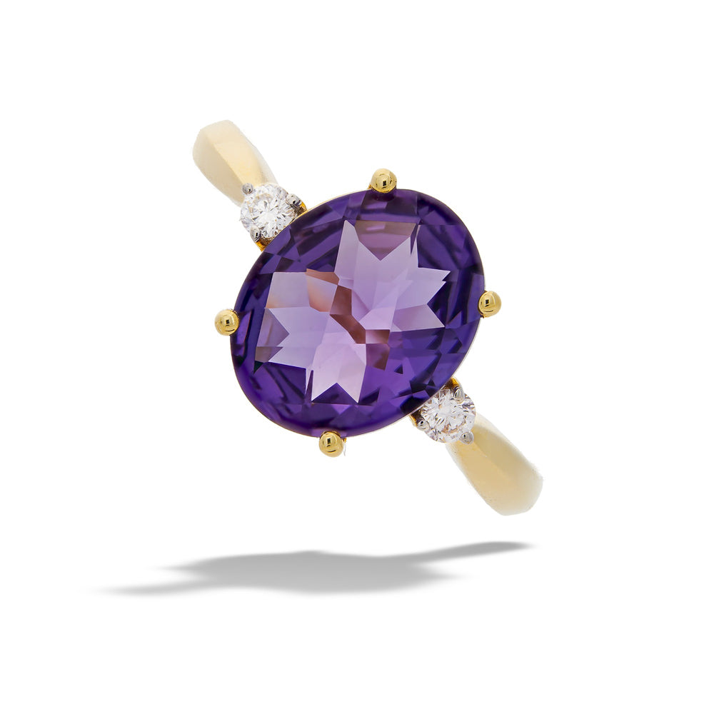 Oval Amethyst Ring with Side Diamond Accents