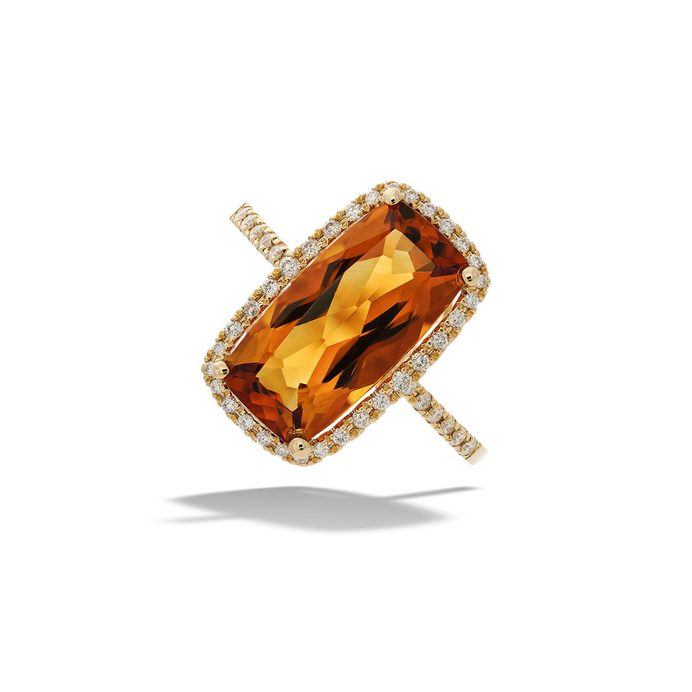 Cushion Cut Citrine and Diamond Halo Ring