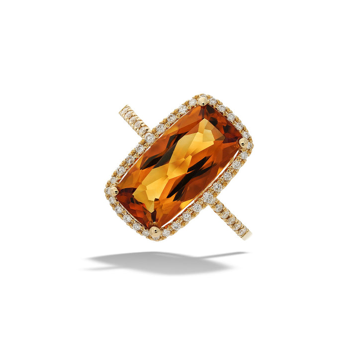 Cushion Cut Citrine and Diamond Halo Ring