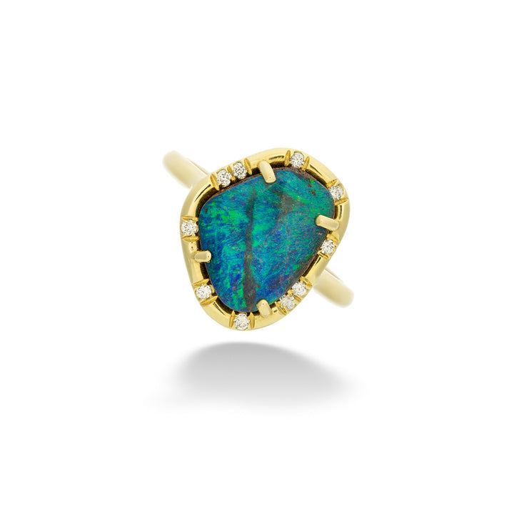 Abstract Boulder Opal and Diamond Sprinkle Ring by Lauren K.