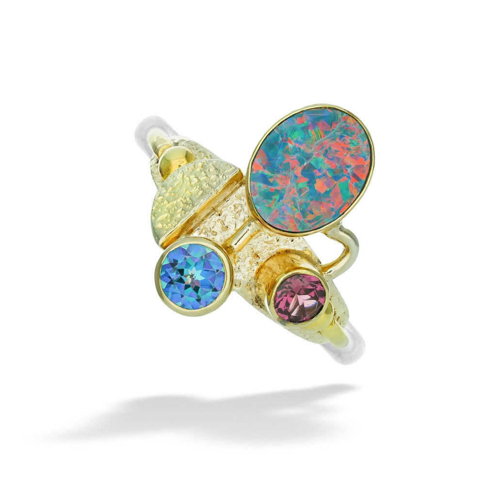 Opal, Pink Tourmaline, &amp; Blue Topaz Ring by Michou
