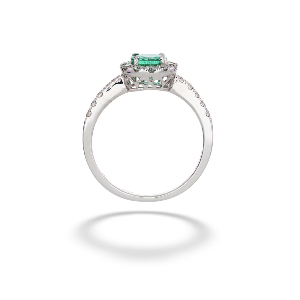 Diamond Halo Emerald Ring