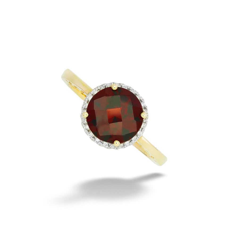 Garnet with Diamond Halo Ring