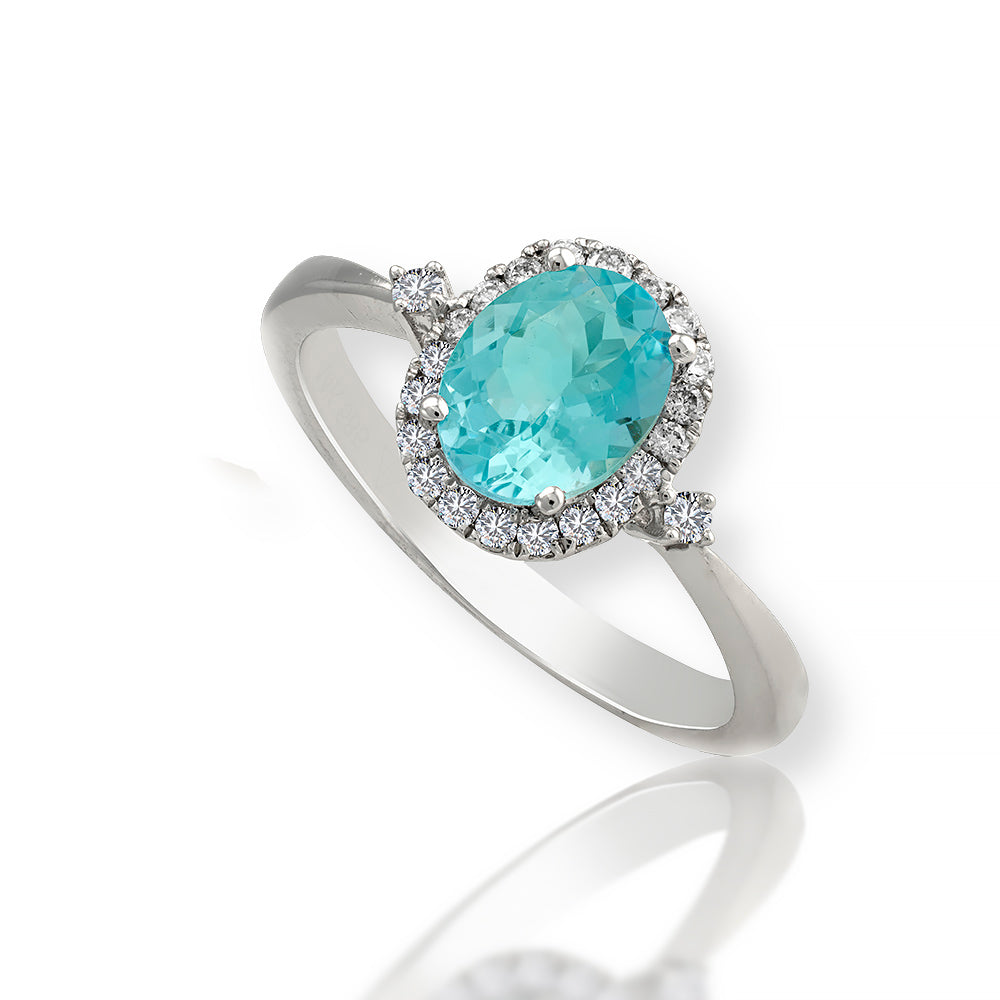Oval Aquamarine Halo Diamond Ring