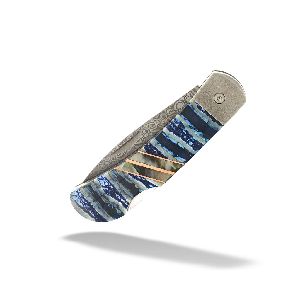 Damascus Steel 3" Knife with Mammoth Tooth and Mother of Pearl by Santa Fe Stoneworks