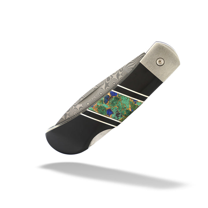 Damascus Streel 3" Azurite and Bronze Knife by Santa Fe Stoneworks