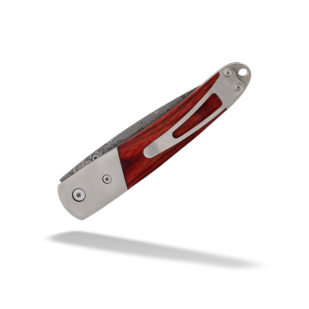 Damascus Steel 4" Knife with Mammoth Molar and Mother of Pearl by Santa Fe Stoneworks