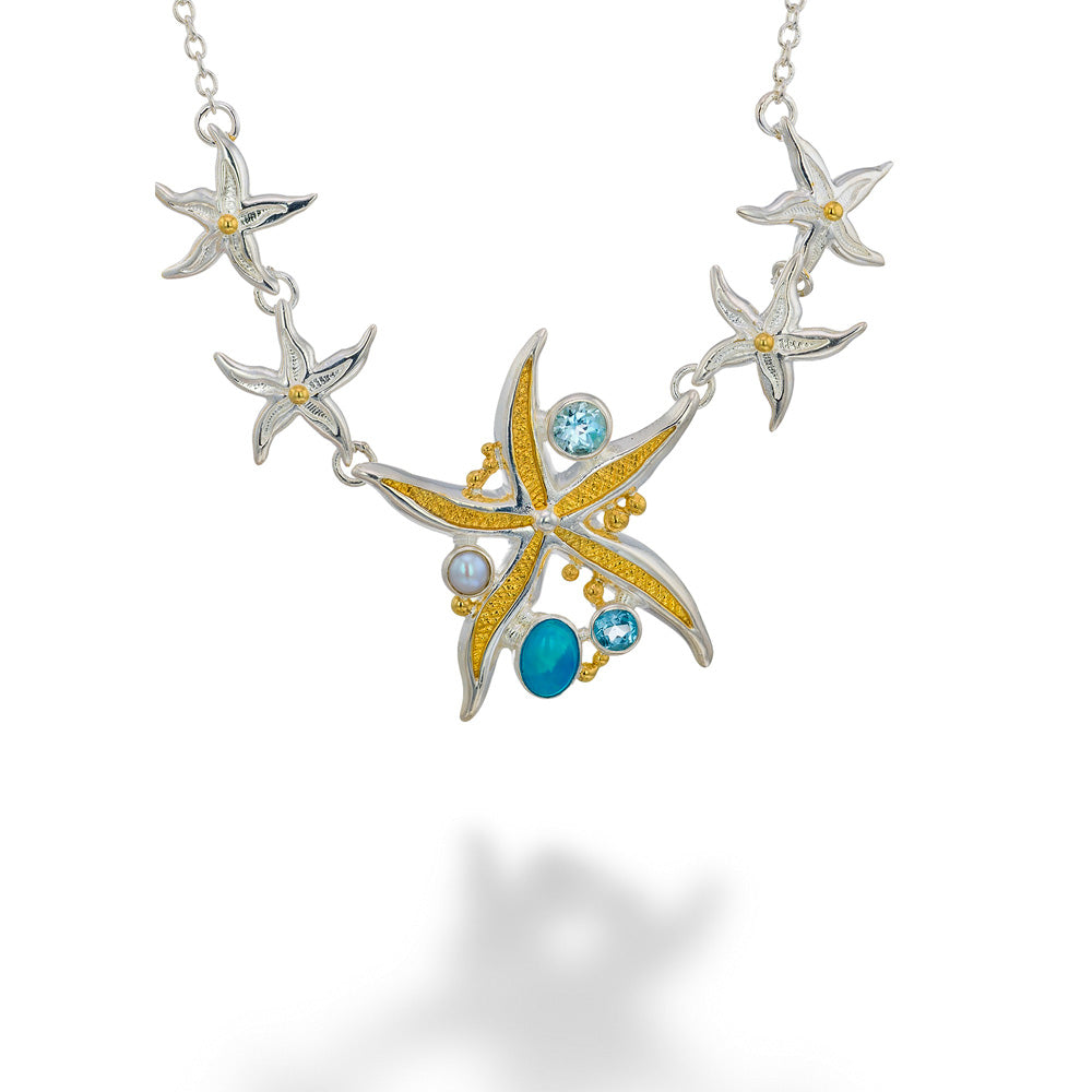 Blue Topaz, Opal & Pearl Starfish Necklace by Michou