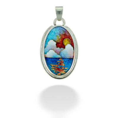 Enameled Clouds & Lake Pendant by Ricky Frank