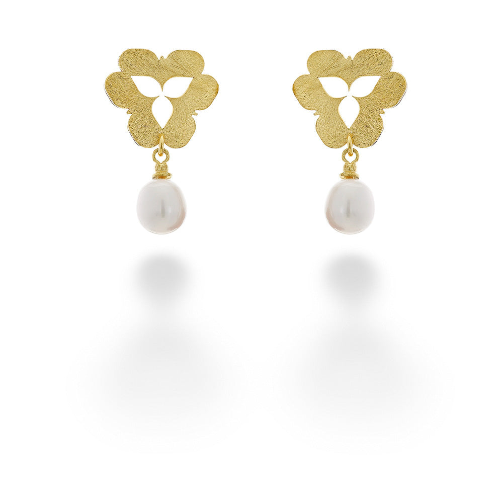 Gold Plated Tulip Earrings with Pearls by Mysterium