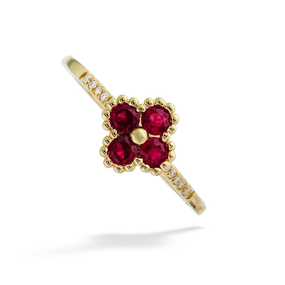 Ruby Clover & Diamond Ring