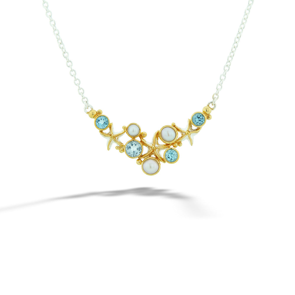 Blue Topaz and Pearl Starfish Necklace by Michou