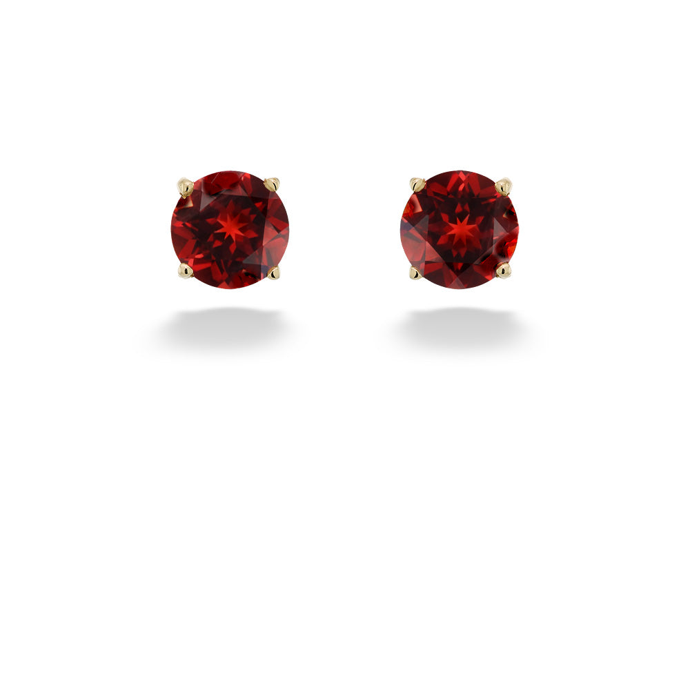 14K Yellow Gold Round Garnet Post Earrings