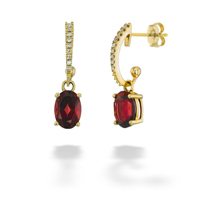 Oval Garnet & Diamond Drop Earrings