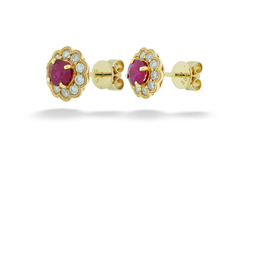 Ruby and Diamond Halo Earrings