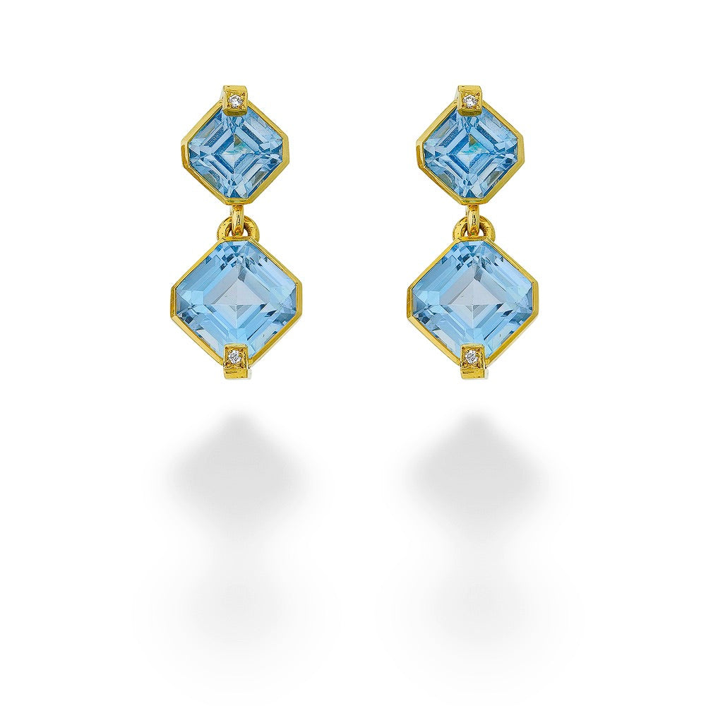 Faceted Blue Topaz & Diamond Earrings by Mazza