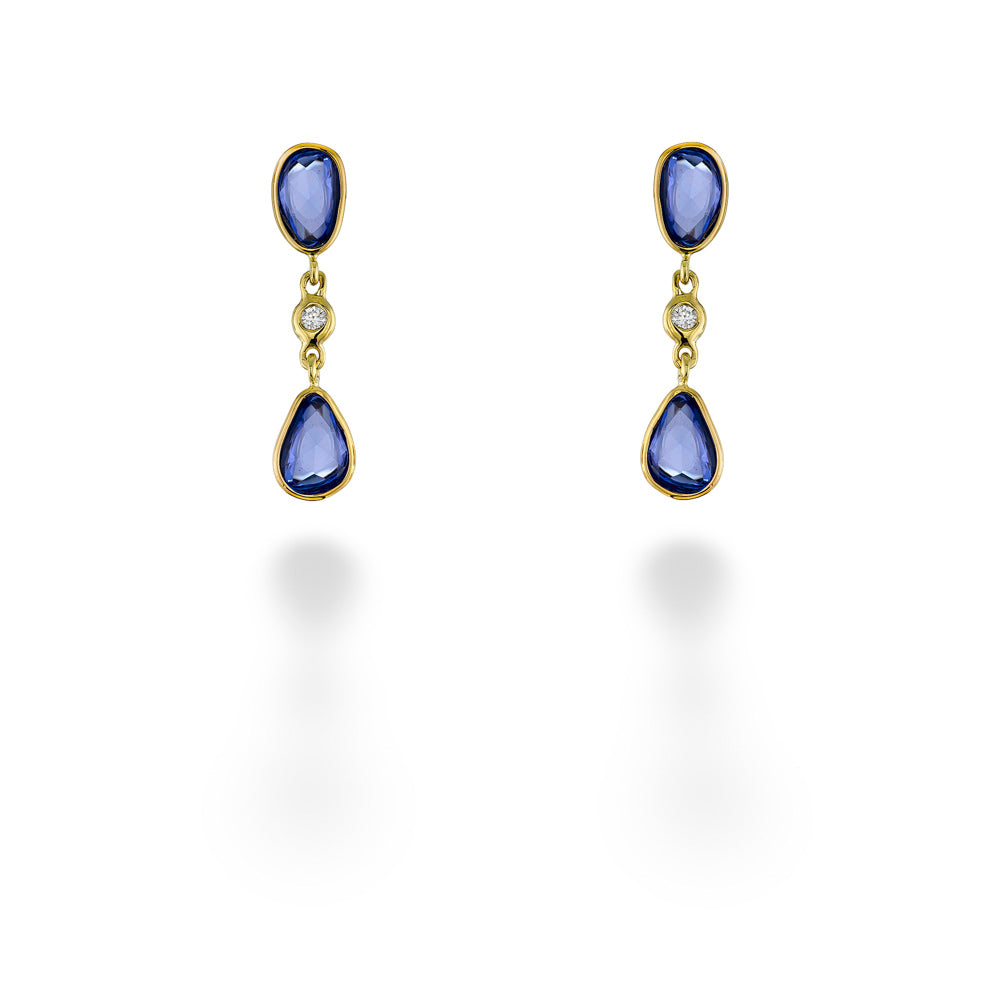 Faceted Sapphire & Diamond Drop Earrings by Mazza