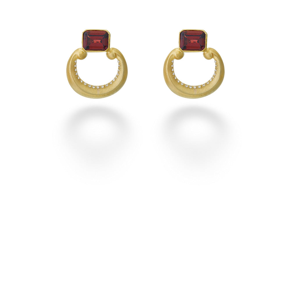 Faceted Garnet & Diamond Earrings by Mazza