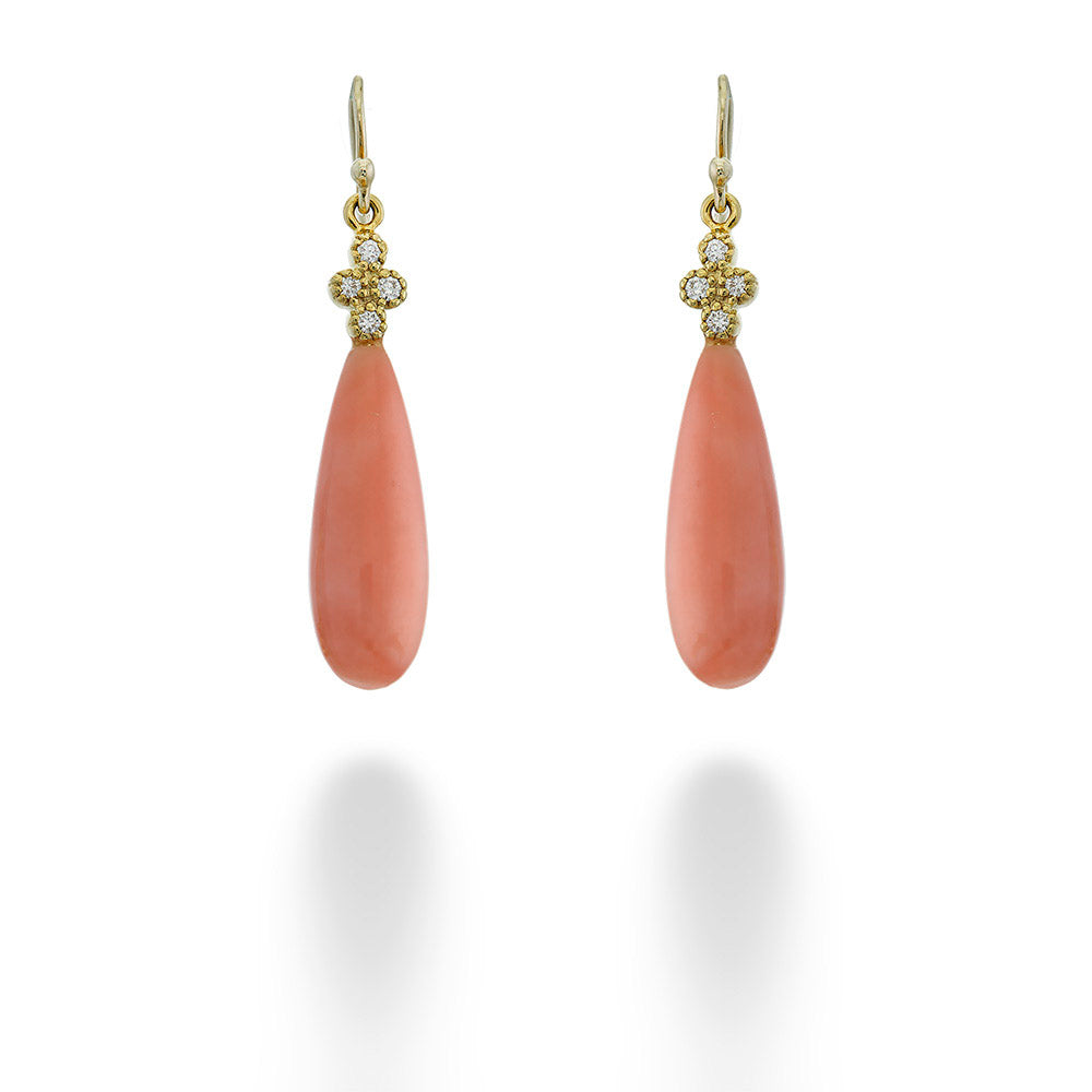 Coral Drop Earrings with Diamonds by Mazza