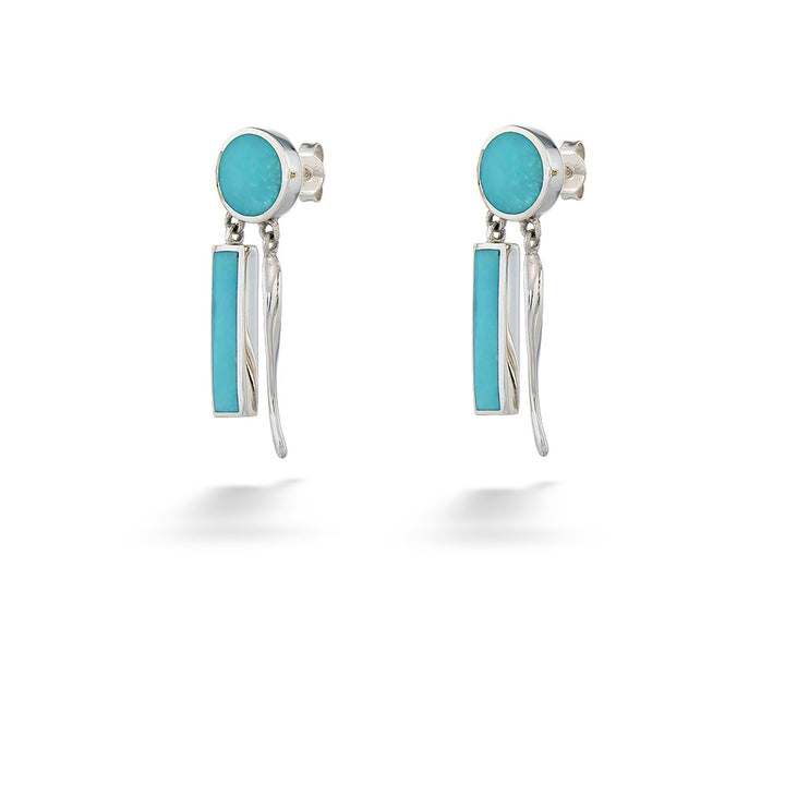 Round & Rectangular Turquoise Drop Swirl Earrings by Acleoni