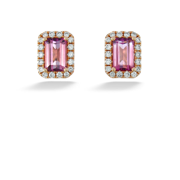 Pink Tourmaline & Diamond Halo Stud Earrings