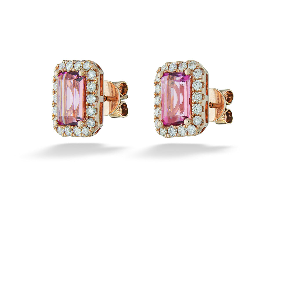 Pink Tourmaline & Diamond Halo Stud Earrings