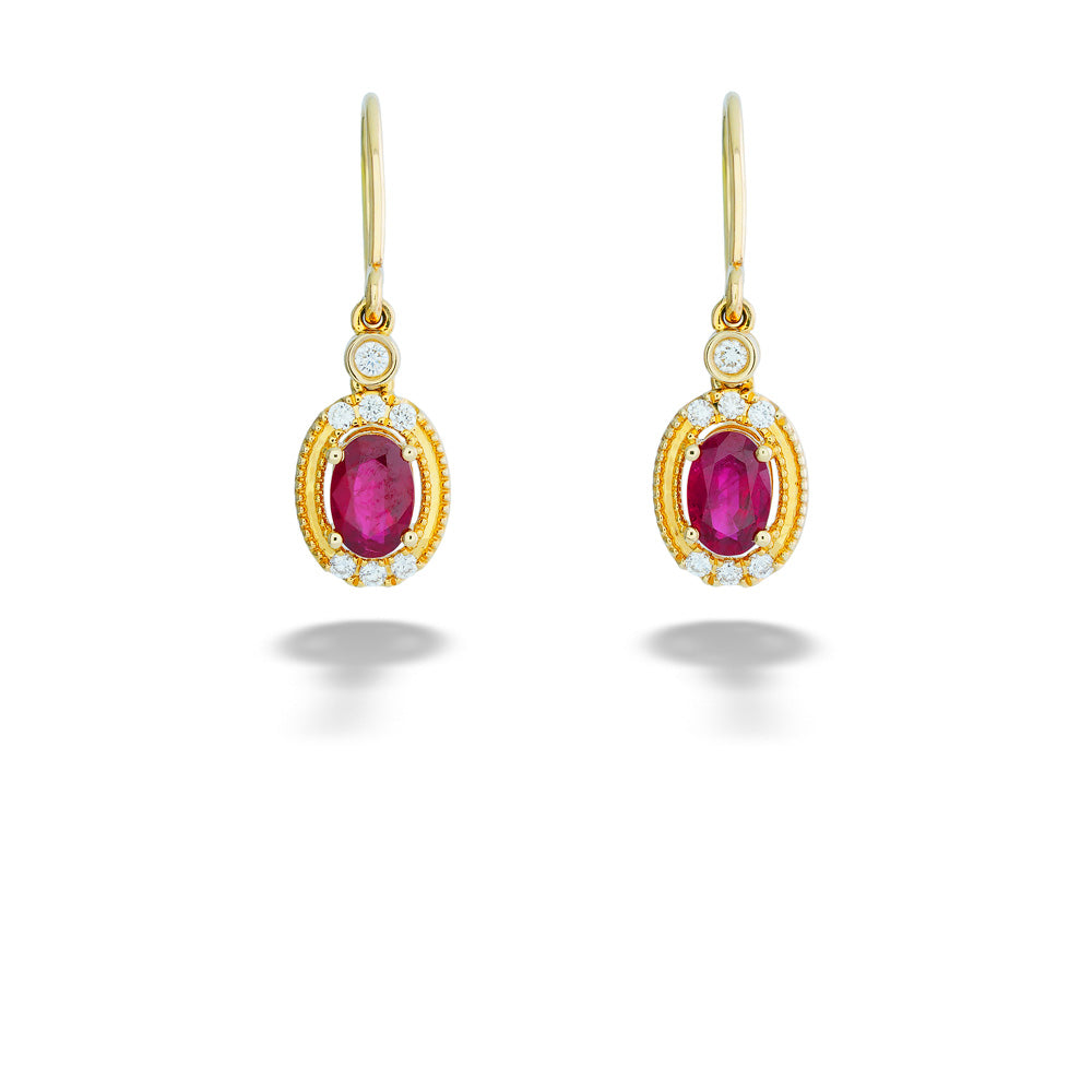 Ruby and Diamond Dangle Earrings