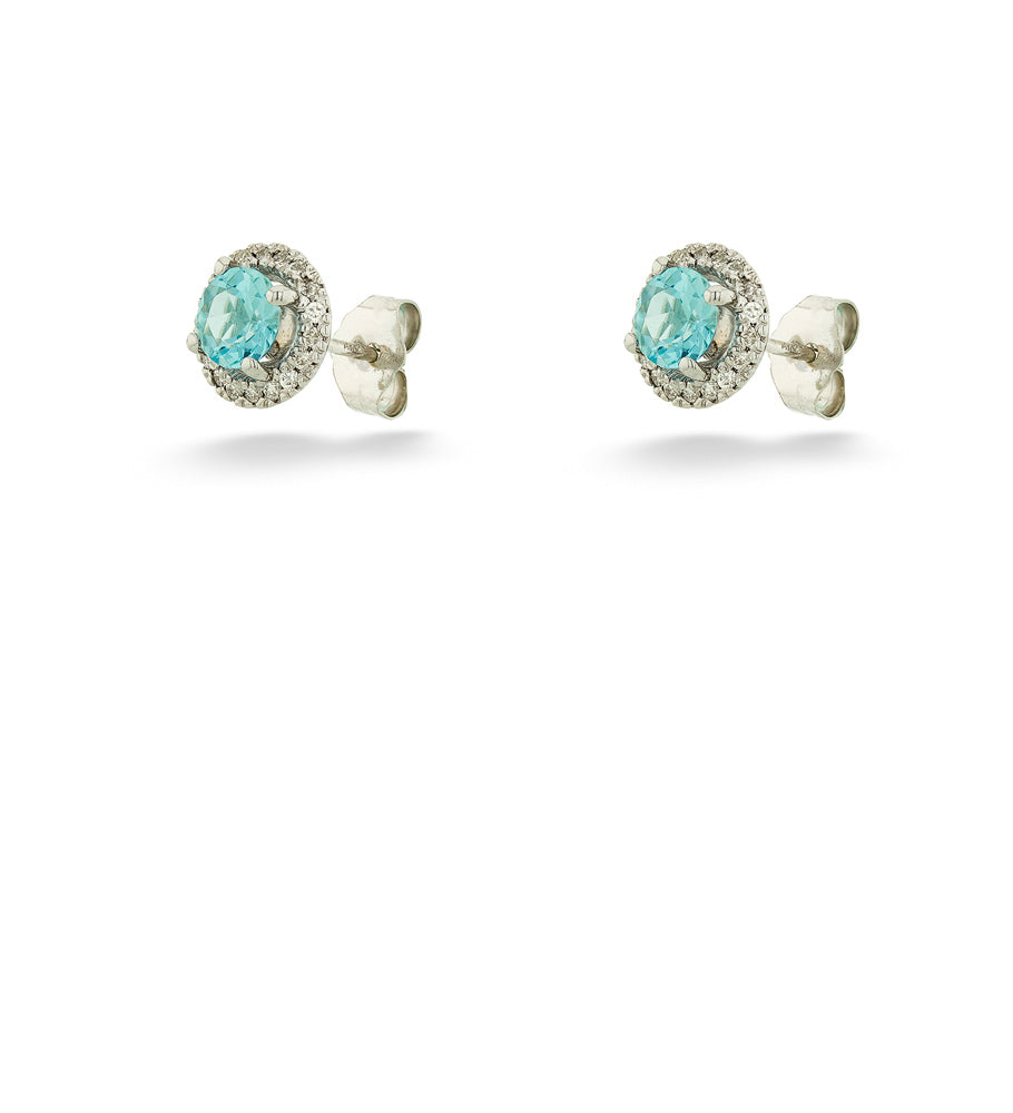 Aquamarine & Diamond Halo Post Earrings