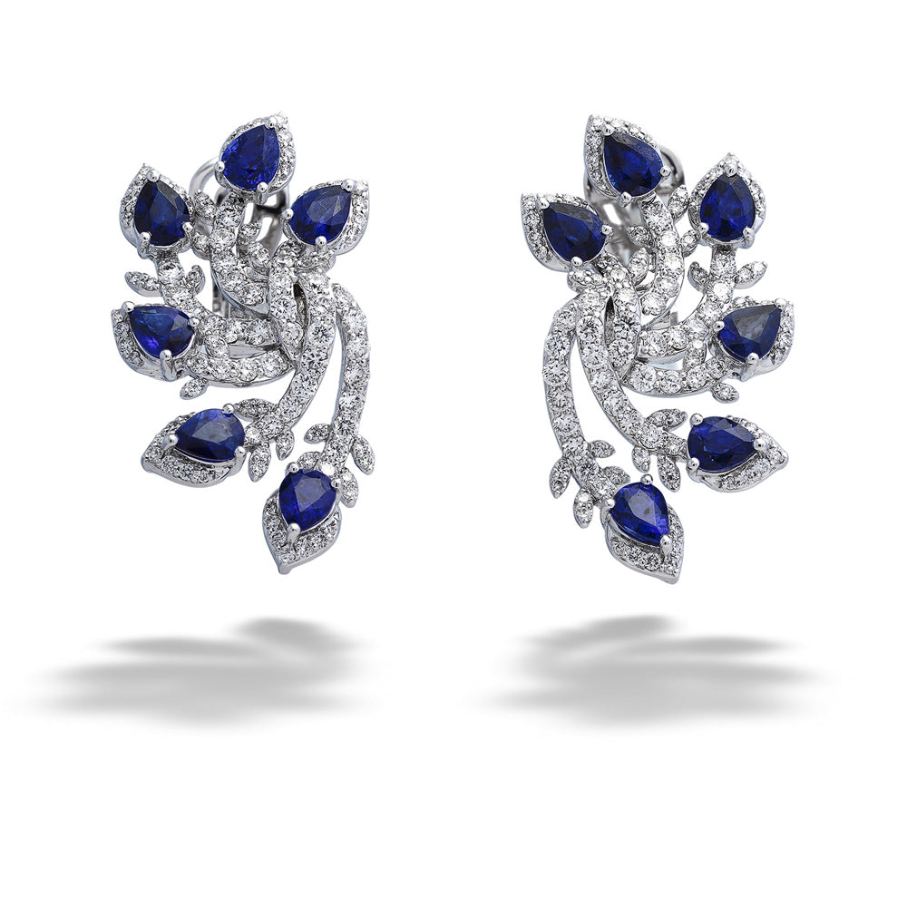 Sapphire and Diamond “Feather” Earrings