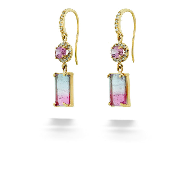 Bi-Color and Pink Tourmaline & Diamond "Gemma" Earrings by Lauren K.
