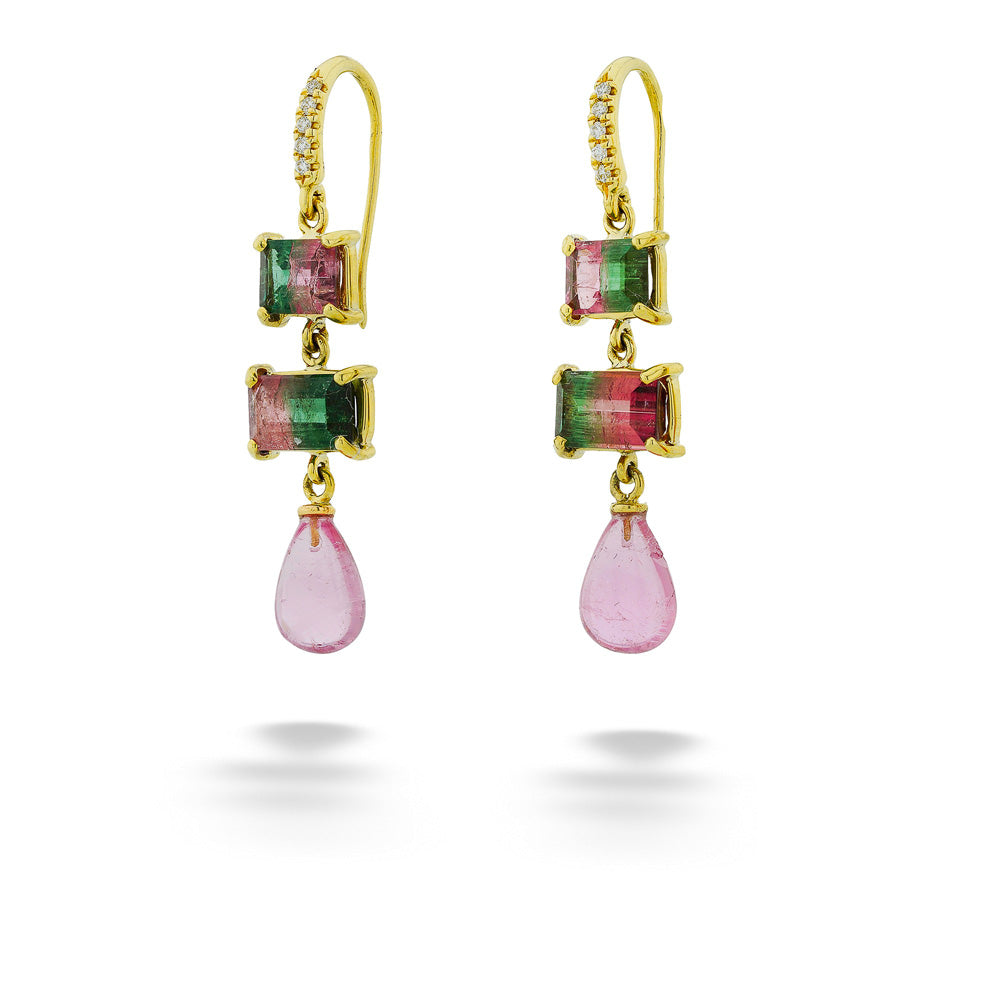 Watermelon Tourmaline, Pink Tourmaline & Diamond Earrings by Lauren K.