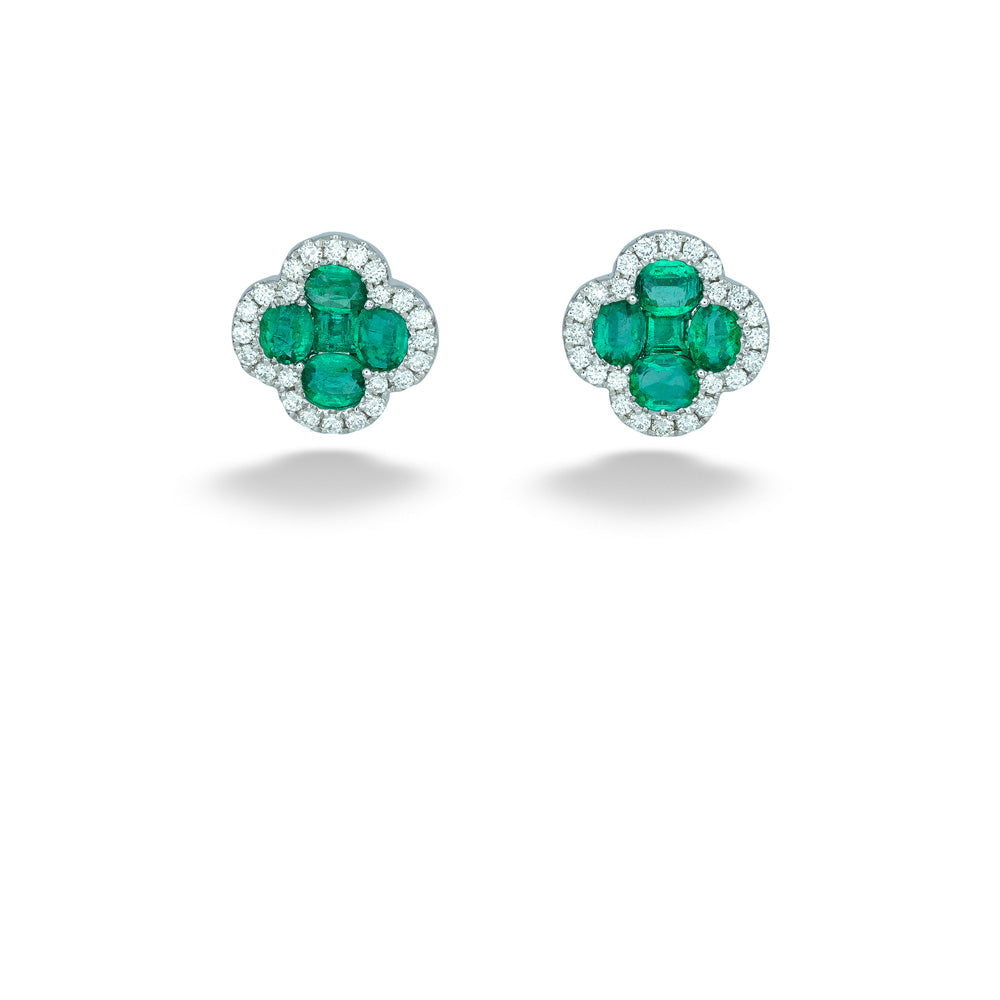 Emerald and Diamond Clover Earrings by Shy Creation