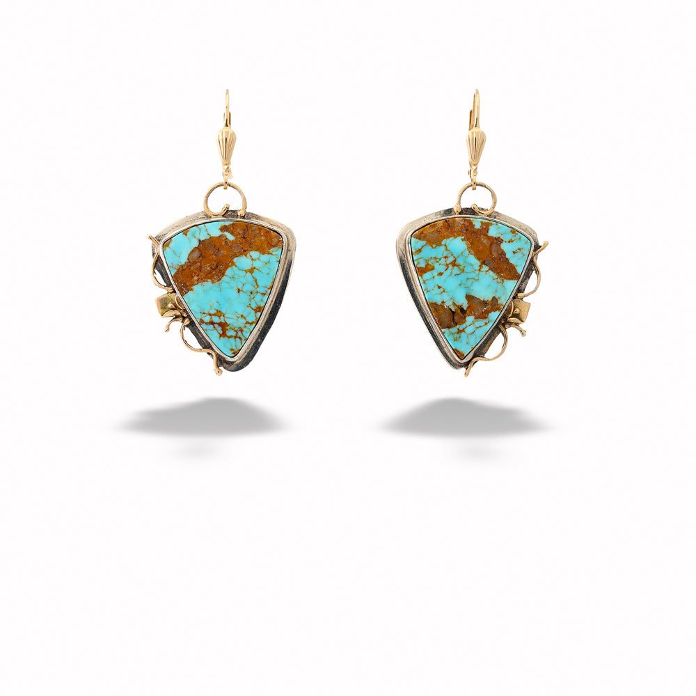 Triangular Turquoise Earrings with Peace Lily Accents 