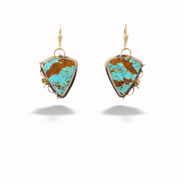 Triangular Turquoise Earrings with Peace Lily Accents 