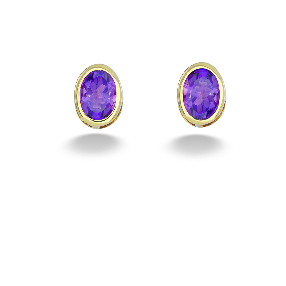 Bezel Set Oval Amethyst Earrings
