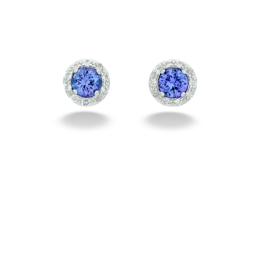 Tanzanite and White Topaz Halo Earrings by Samuel B.