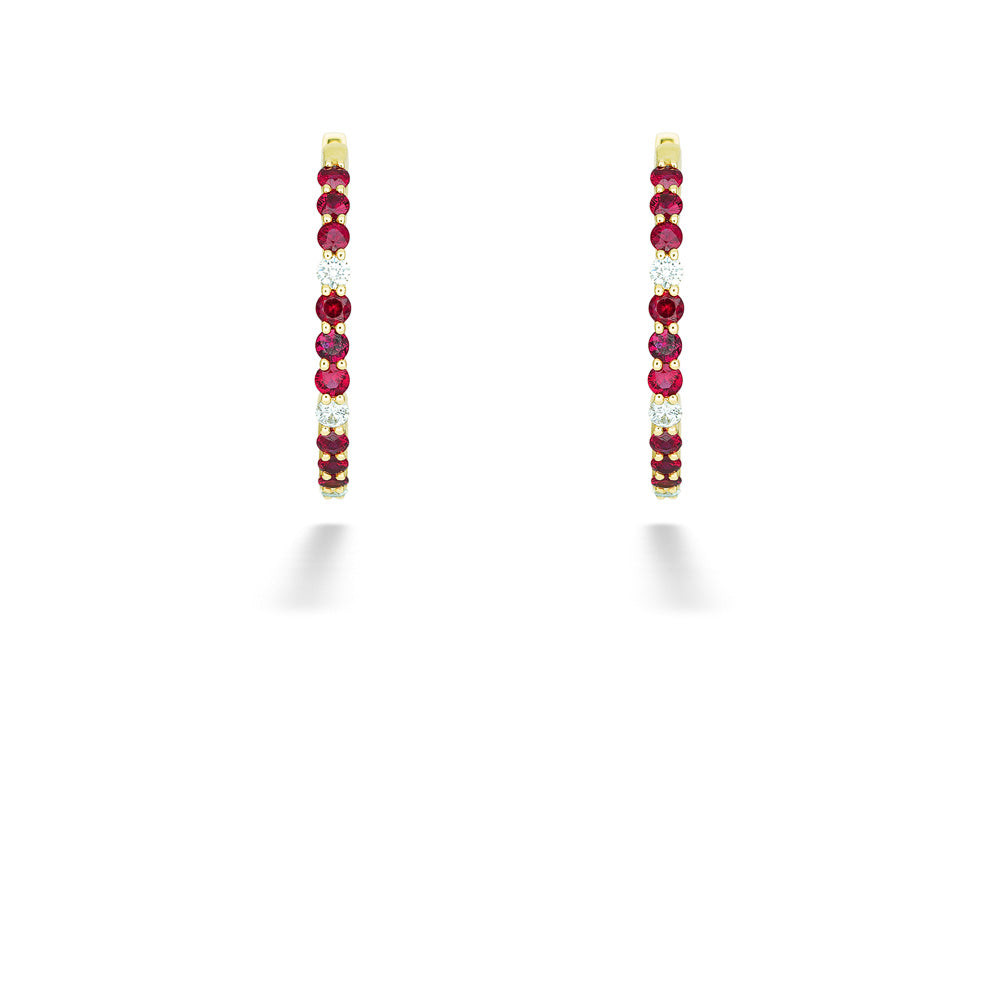 Ruby and Diamond Inside-Out Hoops