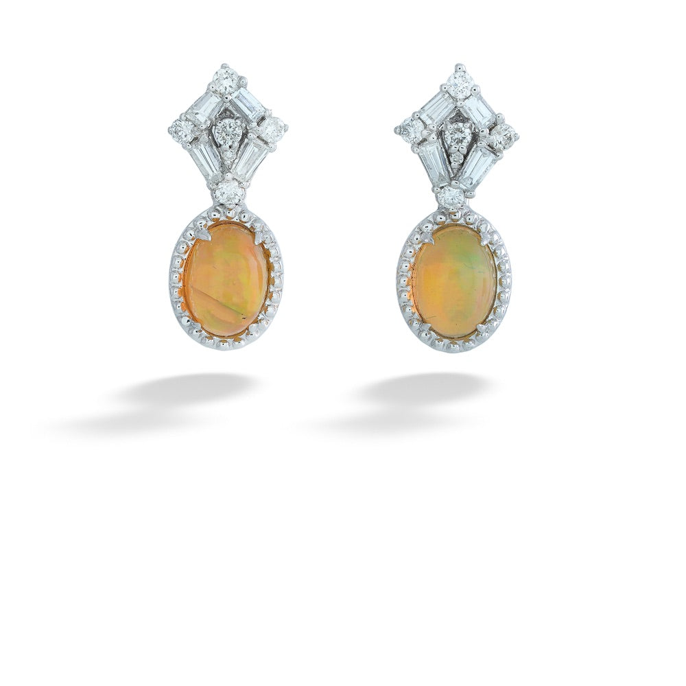 Opal and Diamond Dangle Earrings