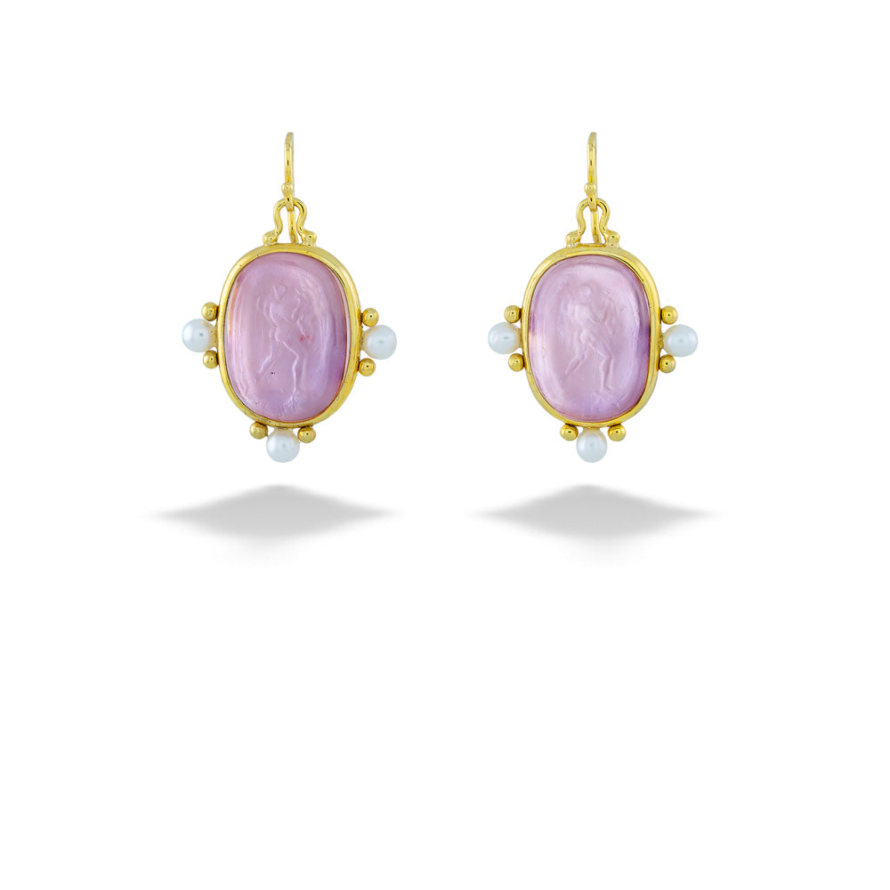 Rose Venetian Glass and Pearl Earrings by Mazza 