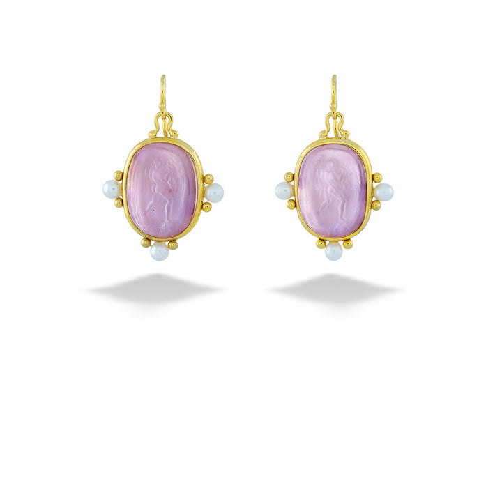 Rose Venetian Glass and Pearl Earrings by Mazza 