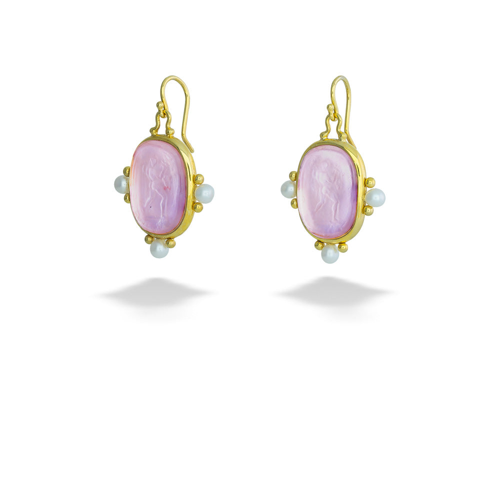 Rose Venetian Glass and Pearl Earrings by Mazza 