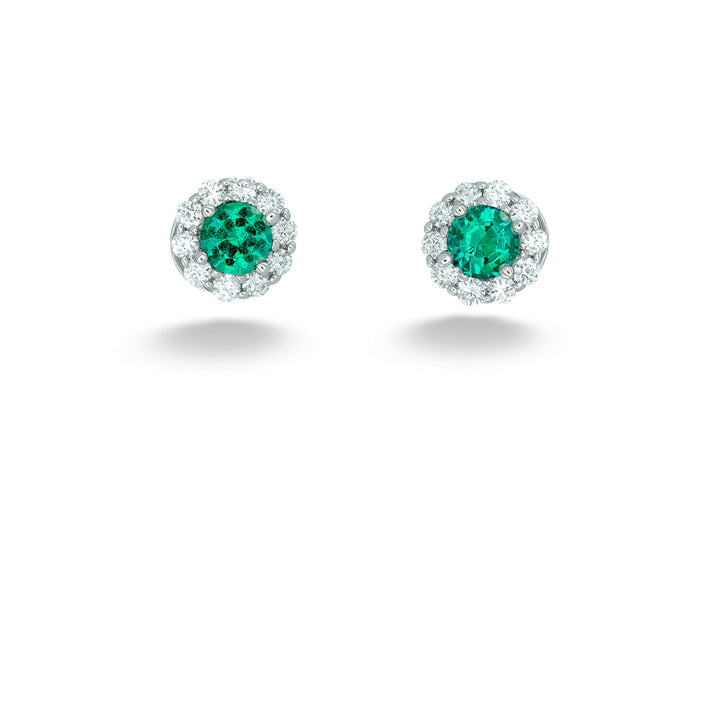 Diamond Halo Emerald Stud Earrings