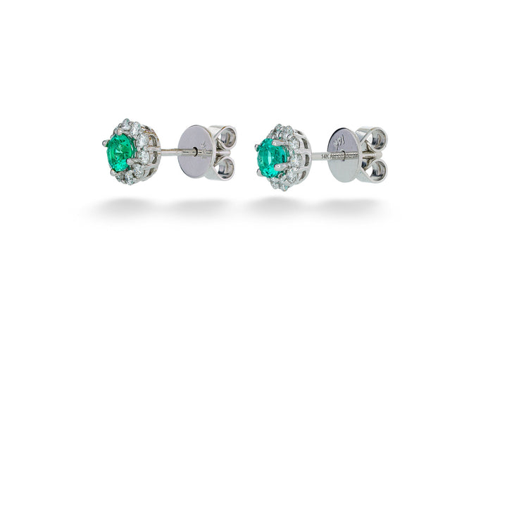 Diamond Halo Emerald Stud Earrings