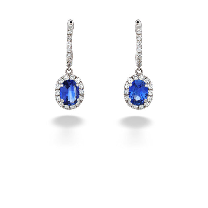 Diamond Halo Sapphire Dangle Earrings