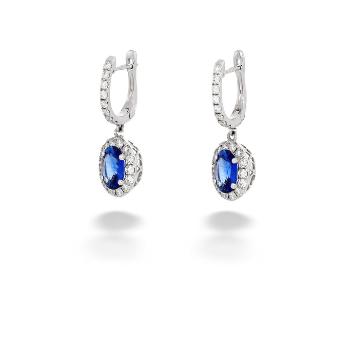 Diamond Halo Sapphire Dangle Earrings