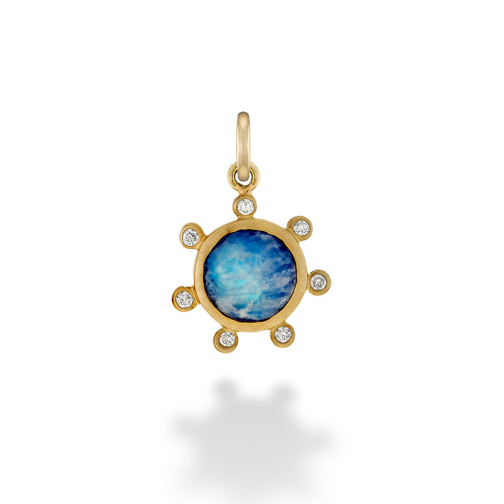 Moonstone, Lapis Lazuli & Diamond Sun Pendant by Mazza