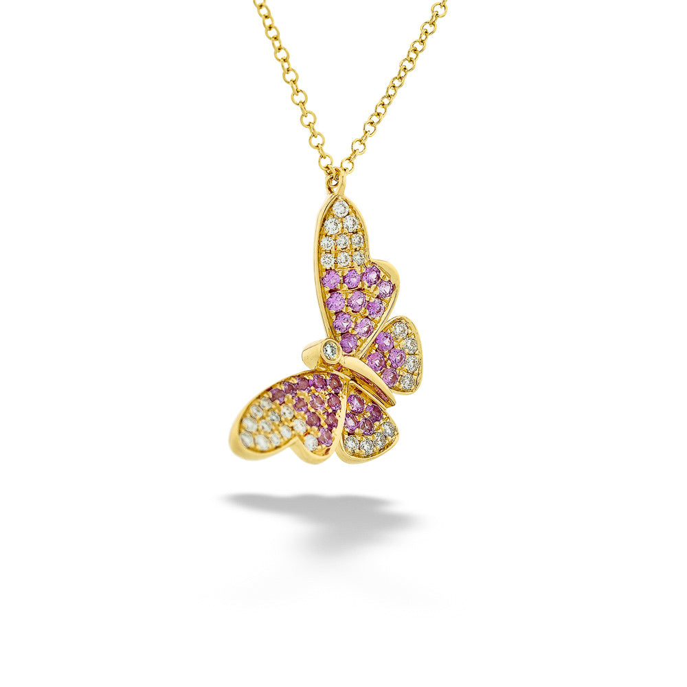 Pink Sapphire & Diamond Butterfly Pendant by Shy Creation